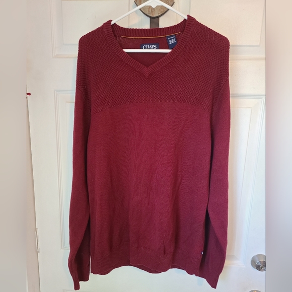 Chaps Men's Classic Long Sleeve Sweater with elbow patches,  Size: XL Color: Red - Picture 3 of 16